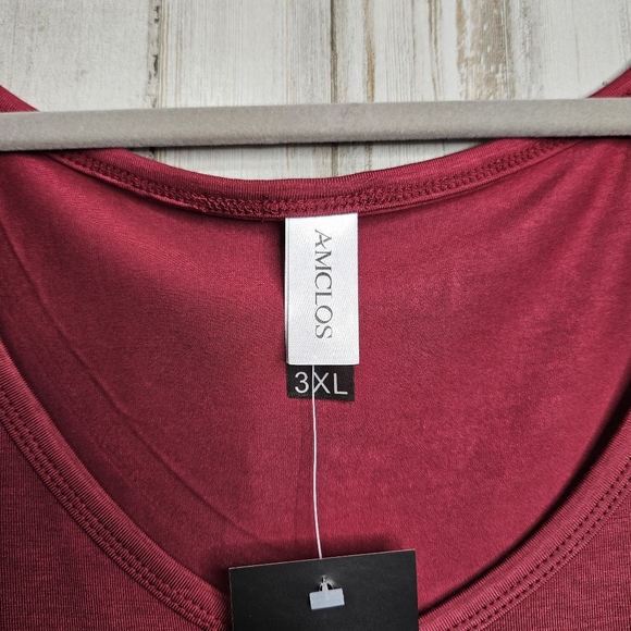 Amclos Women's Dark Red Scoop Neck Slashed Sleeve T-Shirt Top NWT Size 3XL - Picture 7 of 11